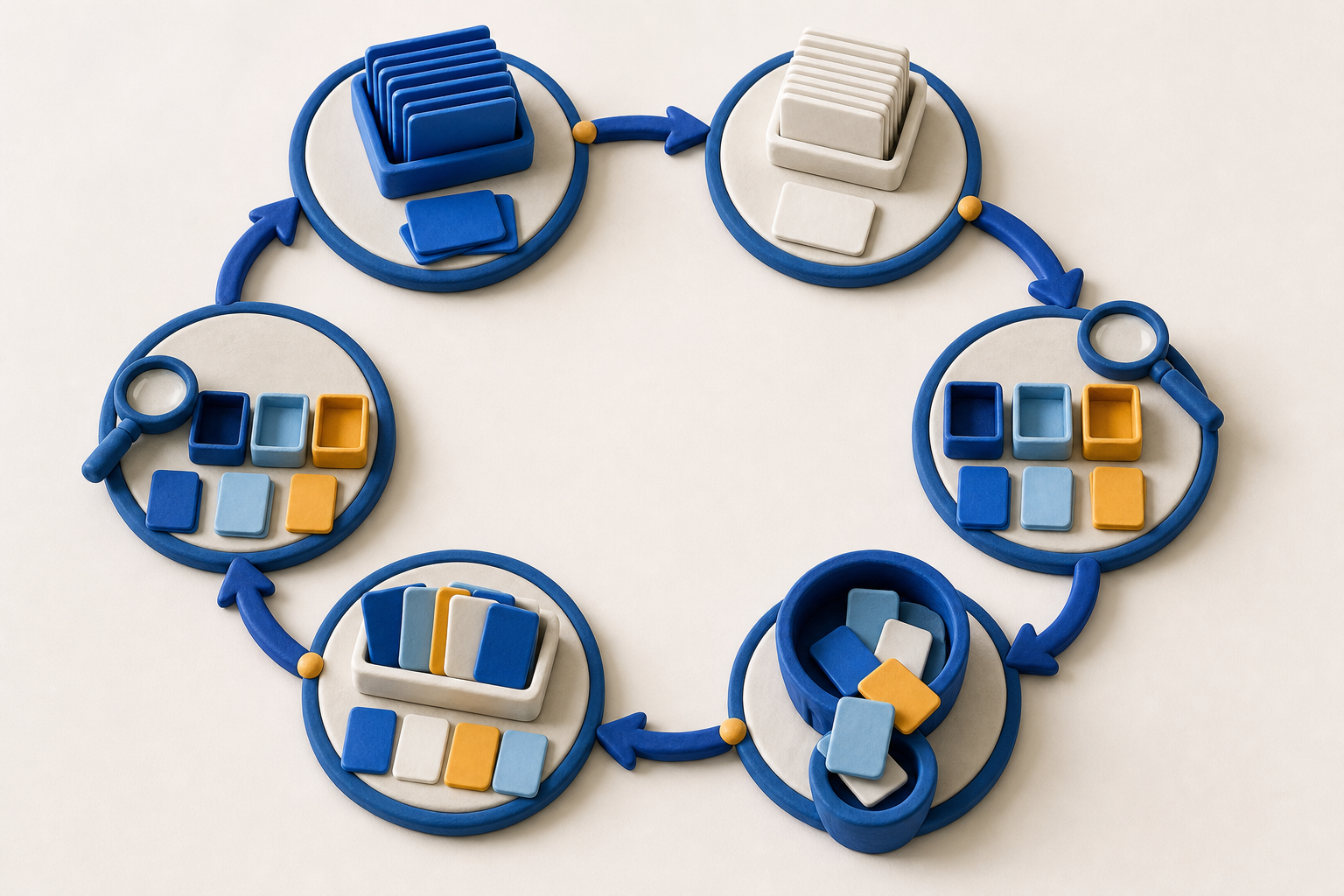 A six-stage practice loop alternates focused question blocks, mixed blocks, deliberate review, and a final weekly audit.