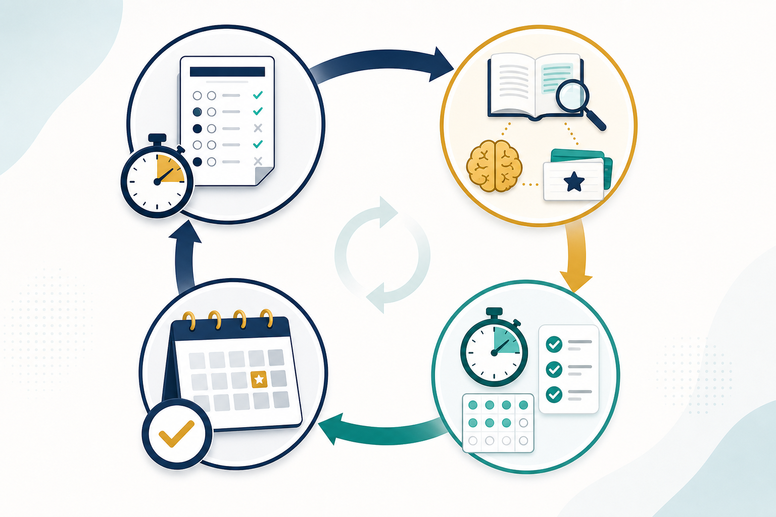 Visual pathway connecting diagnosed MCAT performance patterns to targeted drills, measurable checkpoints, and the next full-length exam.