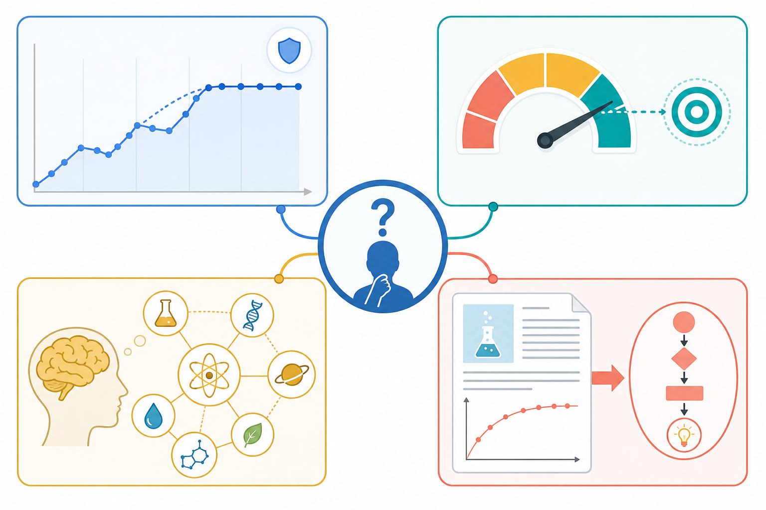 A four-part readiness dashboard shows performance stability, confidence calibration, closed-note retrieval, and passage reasoning working together to guide the shift toward MCAT pa